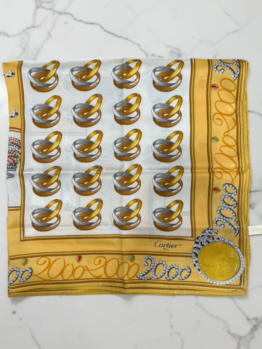 CARTIER Limited Edition Millennium 2000 Panthère Silk Scarf Y2K Rare Gold - Picture 2 of 8